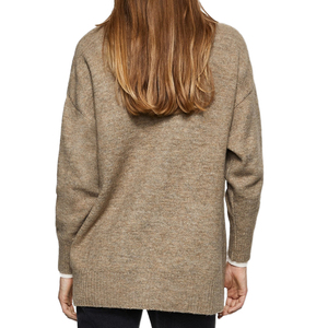 High Quality <b>Beige</b> Women Oversized <b>Cardigan</b> Soft Knit Wool Blend Ribbed Hem Drop Shoulder Button Front Logo High Street Style - Product Image 3