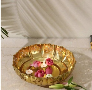 <b>Large</b> Brass Urli Decorative Centerpiece Bowl for Traditional Home Styling Floating Floral Displays and <b>Candle</b> Decor - Product Image 5
