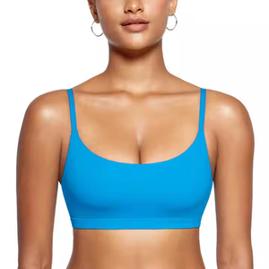 Women High Seamless Sports <b>Bra</b> Front <b>Blue</b> Polyester Gym Yoga Plus Size Supportive Fit Adjustable Straps Quick Dry Lightweight - Product Image 4