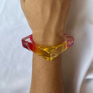 Geometric Resin Cuff <b>Bracelet</b> Unisex Trendy Acrylic Bangles Yellow <b>Red</b> Color Block Fashion Jewelry - Product Image 2
