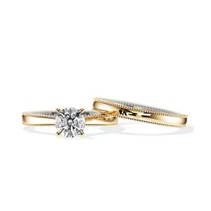 Anillo de compromiso de diamantes de corte brillante redondo chapado en oro de 14k para mujer, color D, cultivado en laboratorio, certificado IGI, estilo clásico. - Product Image 2