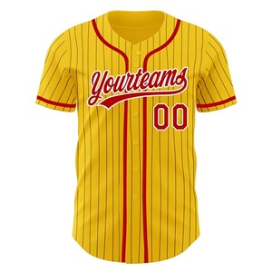 Custom Yellow Striped Baseball Jersey With Red Trim Personalized Name And Number Unisex Adult Breathable Short Sleeve Uniform - Product Image 3