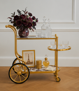 Chariot de bar de luxe finition or, chariot à boissons roulant, chariot de service de boissons design, mobilier de bar contemporain pour la maison, élégant or - Product Image 4