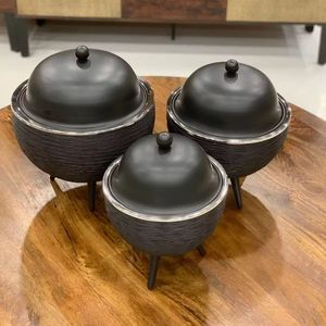 Artisan Wood & Black Casserole Premium Food Warmers 2-Piece Minimalist <b>Buffet</b> <b>Server</b> with Conical Lids & Side Handles - Product Image 4