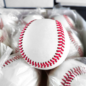 White <b>Baseball</b> With Pink Stitching Standard Size Durable Training <b>Ball</b> Polybag Packaging - Product Image 3