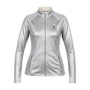 เสื้อแจ็คเก็ตขี่ม้าผู้หญิงสีขาวแบบซิปเต็มตัว ปี 2026 มีกระเป๋าข้าง ระบายอากาศได้ดี ผลิตจากผ้าถักผสมสแปนเด็กซ์/โพลีเอสเตอร์ โลโก้ลายนูน แขนยาว สีพื้น - Product Image 6
