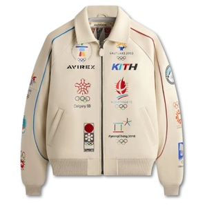 Kith X Avirex Olympics Heritage Leather Bomber <b>Jacket</b> 'Tofu' | Premium Windproof Double Breasted Unisex Streetwear Outerwear - Product Image 1