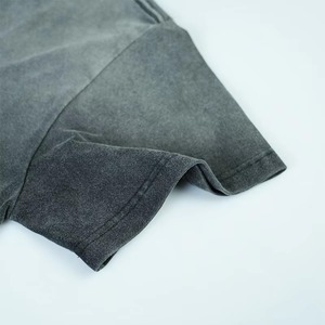 T-shirt en coton noir délavé à l'acide pour homme, manches courtes, col rond, coupe classique, couleur unie, jersey décontracté, tricoté, teint uni - Product Image 6