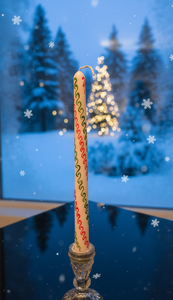 Bougie conique en cire de soja peinte à la main, motif vague festonnée rouge et verte, sans fumée, parfum oriental, décoration de Noël pour la maison - Product Image 3