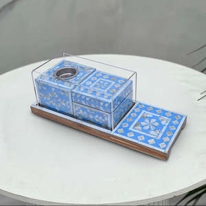 Juego de quemador de incienso de lujo con incrustaciones de nácar y cúpula de acrílico transparente, Mubkhar árabe hecho a mano para Oud, incienso y hogar elegante - Product Image 1