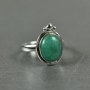Anillo de Plata con Amazonita Natural, Corte Ovalado, Hecho a Mano, Plata de Ley 925 - Product Image 1