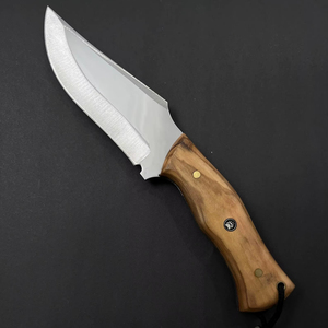 Cuchillo de Camping de Acero Inoxidable con Hoja Fija, Mango de Madera de Olivo y Funda de Cuero, Cuchillo de Caza para Exteriores - Product Image 1