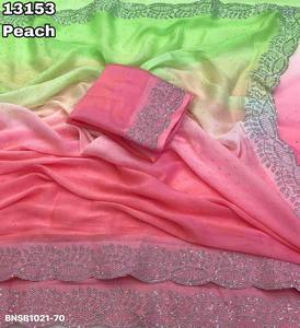 Excellent Quality Amazing Color Star Georgette with Padding With Siroski Work <b>Saree</b>-<b>Blouse</b> Collection Online Shopping India - Product Image 5