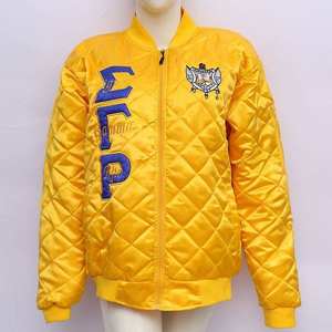 Blouson bomber matelassé en satin premium pour homme - Rose et vert, également connu comme blouson universitaire à lettres grecques - Product Image 2