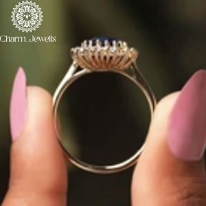 Bague de fiançailles pour femme Charm_Jewells plaquée or rose, moissanite taille ovale, sertissage pavé, style floral, design classique - Product Image 4