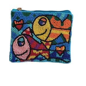 Handmade Beaded <b>Mini</b> Coin Purse Bohemian Style Zipper Closure Unisex Colorful Fish Pattern Artistic Design Eco-friendly Durable - Product Image 1