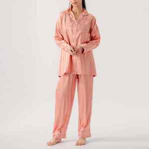 Pijamas de Seda y Satén Transpirables Personalizadas para Mujer, Conjunto de 2 Piezas de Manga Larga, Ropa de Dormir de Alta Calidad con Cuello Camisero para Mujer - Product Image 4