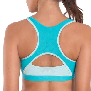 Women's Seamed Scoop Neck <b>Racerback</b> Sports <b>Bra</b> with Removable Pads Medium Support Solid Color Breathable & Quick Dry for Yoga - Product Image 2