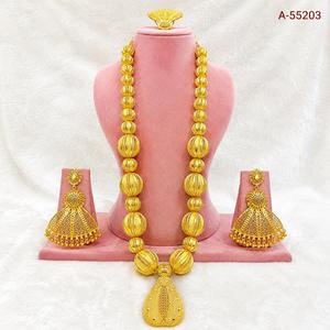 Ensemble collier et boucles d'oreilles en plaqué or 24 carats pour femmes, bijoux de mariage classiques, alliage A-63381 - Product Image 1