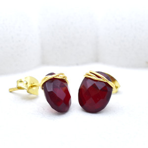 Garnet Wire Wrapped Oval <b>Stud</b> Earrings 8-10 Handmade Brass And <b>Silver</b> Red Gemstone <b>Studs</b> January Birthstone Crystal Jewelry Gift - Product Image 6