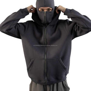 Sweat à capuche balaclava rétro Y2K surdimensionné à double couche avec fermeture éclair pour homme et femme, lavage au sable, streetwear d'hiver, doublure unie, vente en gros - Product Image 3