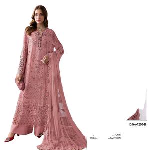 ชุดสาหรี่กะมีซผ้าจอร์เจตต์ฟ็อกซ์หลากสี ปักลายอย่างดี พร้อมผ้าซับในผ้าซาตินดัล ผ้าคลุมไหล่ฟ็อกซ์สีพาสเทล แห้งเร็ว เหมาะสำหรับงานแต่งงาน - Product Image 1