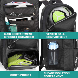 Sac à dos de sport pour basketball avec compartiment séparé pour ballon et rangement pour chaussures, fermeture éclair, poignée souple, doublure en polyester, sac de football - Product Image 4