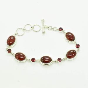 100% Pure Solid 925 Sterling Silver Garnet Cubic Zirconia Oval Stones <b>Bracelet</b> Bezel Set Chain Link Classic Women's Fine Jewelry - Product Image 1