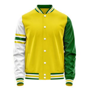 Custom Men's Baseball Jacket Yellow Green White Color Blocked Full Sleeve Zipper Closure Breathable Polyester Sportswear - Product Image 4