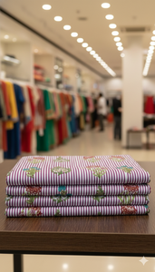 Tela de Algodón Peinado Ligera, Transpirable y Ecológica con Estampado de Rayas Rosas para Vestidos de Niñas - Product Image 2