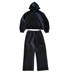 Conjunto de Chándal Personalizado Liso de Forro Polar Grueso para Hombre, Sudadera Corta con Capucha y Pantalones Anchos, Venta al por Mayor, Chándales Lisos Oversize para Hombre - Product Image 1
