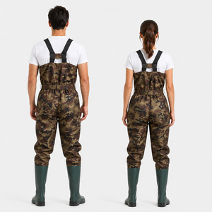 Salopette de pêche et de chasse imperméable camouflage pour hommes et femmes avec bottes en caoutchouc - Product Image 2