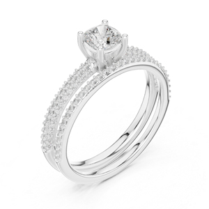 แหวนแต่งงานเพชรทรงกลมเพาะเลี้ยงในห้องปฏิบัติการทองคำขาว 14K สำหรับผู้หญิง |   เพชรที่เพิ่งเพาะเลี้ยง - Product Image 6