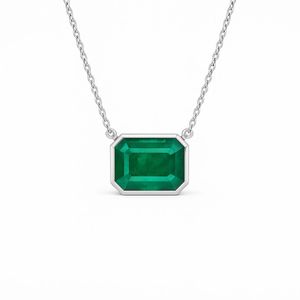 Collier en or 14 carats avec émeraude taille octogonale, serti clos, pierre de naissance de mai, bijoux de luxe, pendentif élégant pour femme - Product Image 1