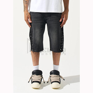 Shorts en jean unisexe à strass, taille haute, ornés de cristaux étincelants, style streetwear tendance pour l'été - Product Image 2