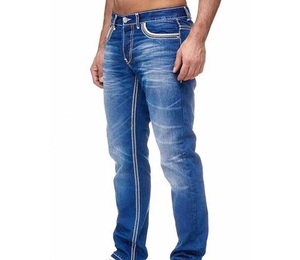 Pantalones vaqueros ajustados de moda, pantalones de mezclilla con cierre de cremallera, pantalones azules elásticos de diseñador, pantalones de mezclilla transpirables de Cumbre Sports - Product Image 2