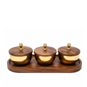 Juego de cuencos vintage de madera de acacia con bandeja y cucharas, recipiente redondo para sal y azúcar, cuenco para servir en la mesa de cocina, en oferta. - Product Image 5
