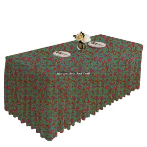Christmas Festival Home Decor Luxury Cotton <b>Rectangle</b> Pleated Table Cloth Wholesale Floral Block Print Wedding Design Table - Product Image 4