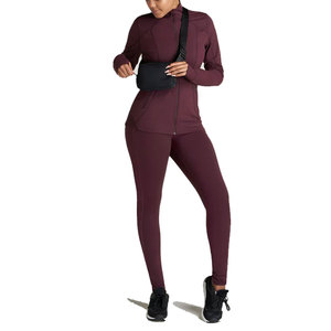 <b>Women's</b> Long Sleeve Zip Up Yoga Jacket Stand Collar Sweat Wicking Active Wear <b>Burgundy</b> - Product Image 5