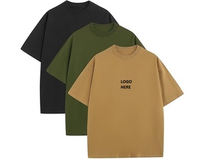 Men's Oversized Heavyweight 100% Cotton Crop T-Shirt Front Blank Regular Sleeve O-Neck Streetwear Custom <b>Logo</b> - Product Image 5