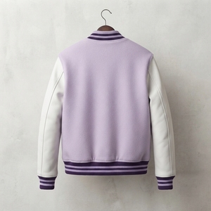 Custom Lavender Wool Letterman <b>Jacket</b> <b>White</b> Sleeves Embroidered Patch Snap Button College Style Outerwear <b>for</b> <b>Men</b> - Product Image 2