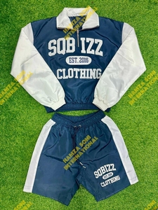 Ensemble coupe-vent en nylon bleu et blanc à manches longues, demi-zip, respirant, style streetwear pour adultes, coupe régulière avec cordon de serrage, idéal pour l'automne - Product Image 4