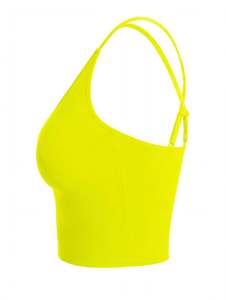 <b>Women's</b> Neon Yellow Seamless Racerback Sports Bra Scoop Neck Medium Support Yoga Workout Blue Solid Color Athletic <b>Top</b> Wholesale - Product Image 4