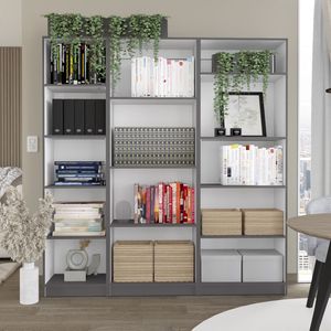 Set di librerie Dupree da 3 pezzi, grigio e bianco, larghe 67 pollici con 14 ripiani per soggiorno - Product Image 1