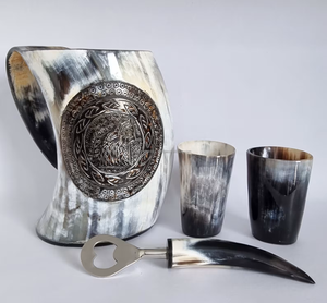 Viking Fenrir Sculpture Jute Toile De Jute 2-Corne Verre À Liqueur Ouvre-Bouteille 300-400ml Capacité Poli Décoration Direct Usine Animal - Product Image 1