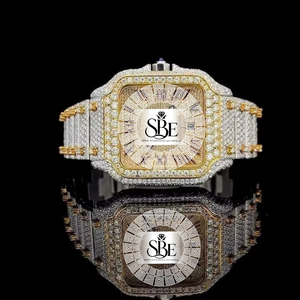 Montre pour homme en acier inoxydable avec mouvement à quartz, style hip-hop, sertie de diamants moissanite carrés, étanche, élégante, idéale pour les affaires, meilleur prix - Product Image 1