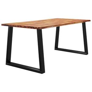 Grande table à manger durable en bois d'acacia naturel et acier noir, qualité supérieure et élégante - Product Image 3