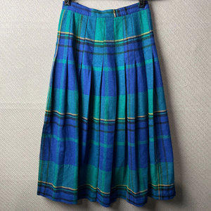 Jupe midi vintage en laine écossaise plissée bleue 100% laine vierge pour femme - Product Image 2