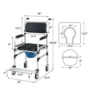 Moderna Sedia a Rotelle 2-in-1 in Alluminio per Doccia/Comoda, Altezza Regolabile 38-42 Pollici, Pieghevole con Pedali, Telaio in Lega di Alluminio - Product Image 2