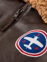 Blouson Aviateur Homme Brodé en Peau de Mouton Véritable, Blouson Bomber en Cuir avec Doublure Fourrure, Vêtement d'Hiver pour Pilote, Vente en Gros OEM